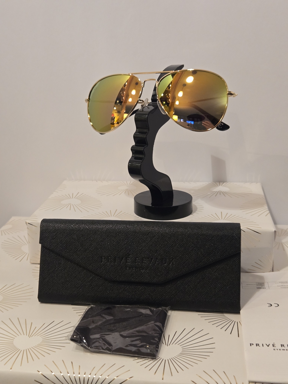 Unisex Gold Frame Mirrored Aviator Sunglasses - Yellow Lens